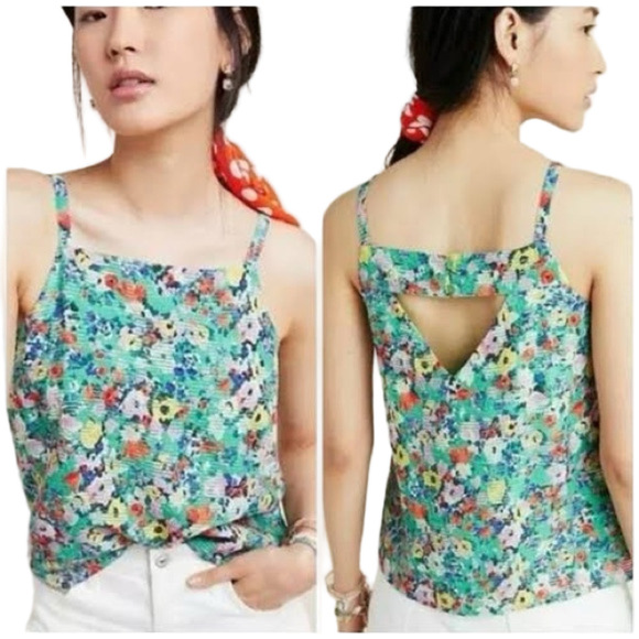 Maeve Tops - Anthropologie Maeve Quinn Textured Multicolor Floral Cami Tank Size 6